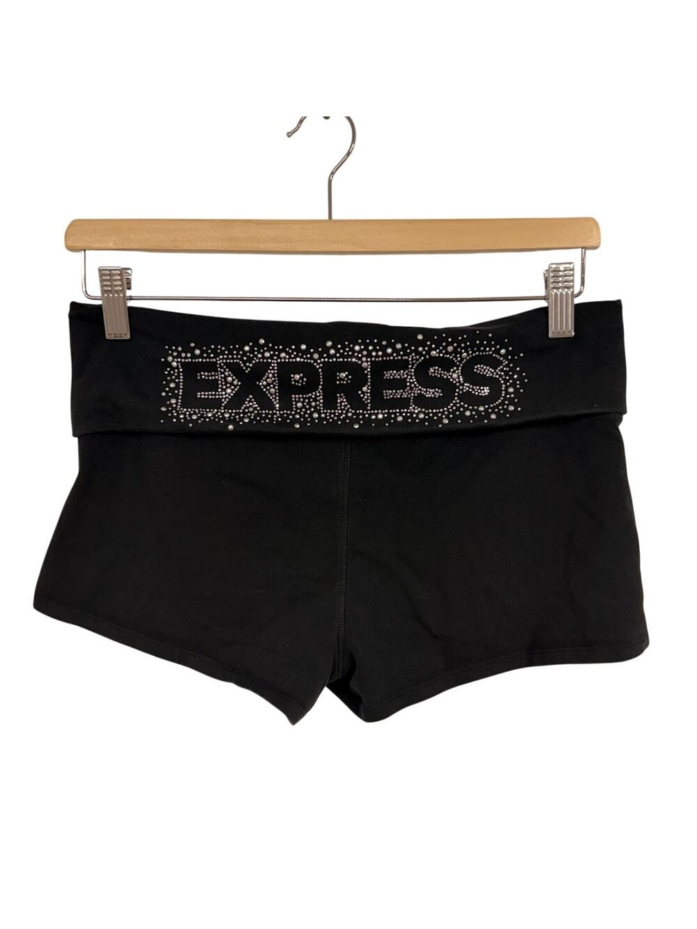 Express Y2K McBling Foldover Low Rise Yoga Shorts Black SZ SMALL 2000s Micro